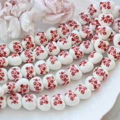 Бусина Сердце, керамика, белая с красной росписью, 17 мм, 1 шт, МК010