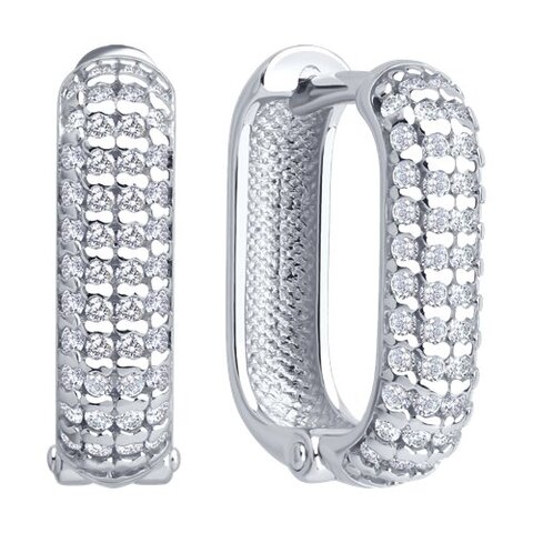 94027129 - Серьги-конго прямоугольник из серебра 925 пробы в обсыпке из фианитов