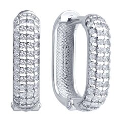 94027129 - Серьги-конго прямоугольник из серебра 925 пробы в обсыпке из фианитов