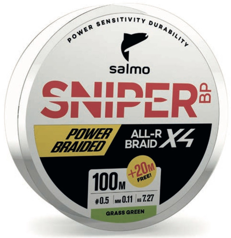 Шнур плетеный Salmo Sniper BP ALL R BRAID х4 Grass Green 120м, 0.17мм