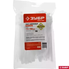 ЗУБР КСР-Б1, 7.5 x 150 мм, нейлон РА66, 100 шт, белые, кабельные стяжки разъемные, Профессионал (309240-75-150)