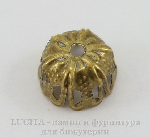 Шапочка для бусины филигранная (цвет - античная бронза) 9х6 мм, 10 штук