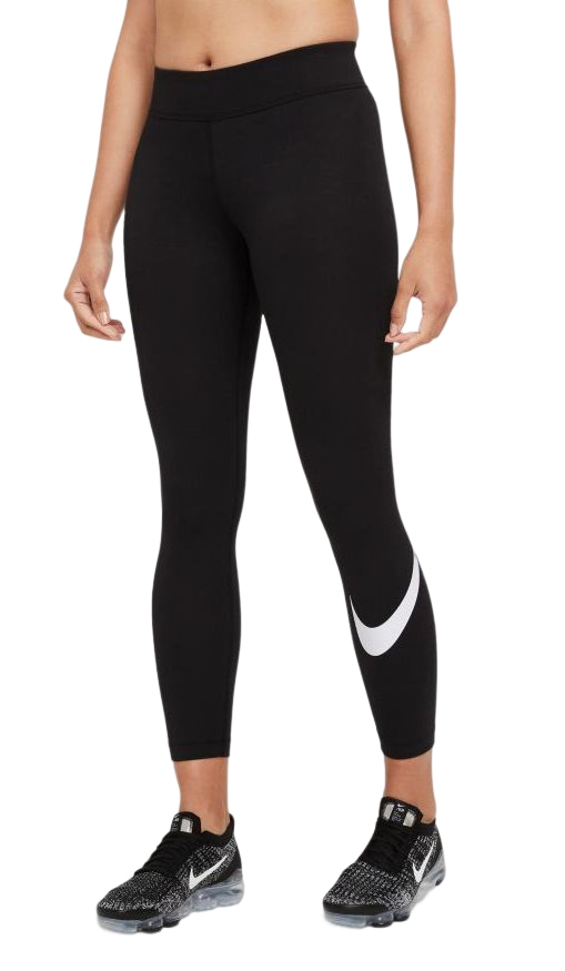 Леггинсы Nike Sportswear Essential Mid-Rise Swoosh Leggings - black/white –  купить за 7 562 руб