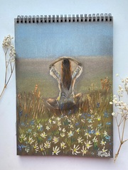 Картина «Девушка в поле с ромашками»