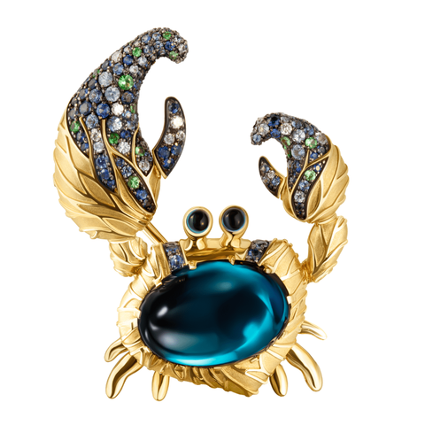Брошь Краб с Топазом, Цветными Сапфирами, Цаворитами и Бриллиантами, Brs0247-1/3