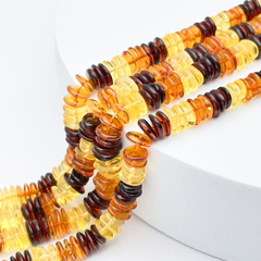 Янтарь микс, крошка бусины, размер 5,8-7,4*1,8-2,7 мм, цена за отрезок 9 см (1/4 нити)