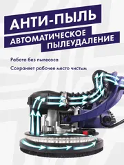 Шлифмашина для стен и потолков ПУЛЬСАР ШМБ 225-900С (900 Вт, 225мм, 800-1800 об\мин, LED-подсветка, телескоп, самовсас, мешок) 918-923