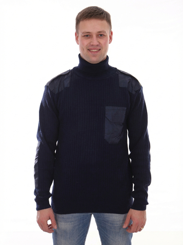 Свитер офицерский с накладками п/ш (синий, ворот с отворотом)