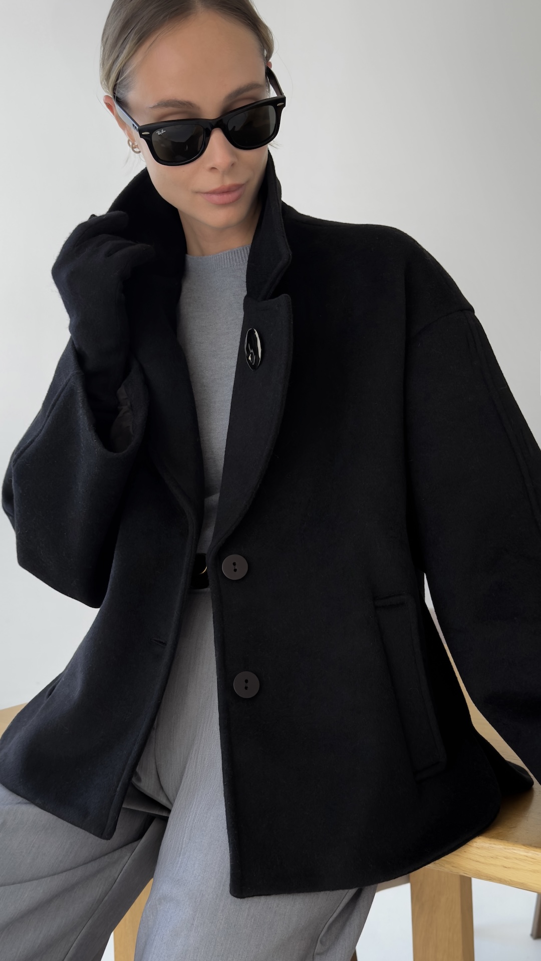 Пальто из смесовой шерсти с английским воротником