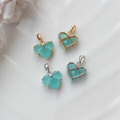 УЦЕНКА!!! Подвеска Сердце с бирюзовым фианитом, 14 мм, позолота, У020