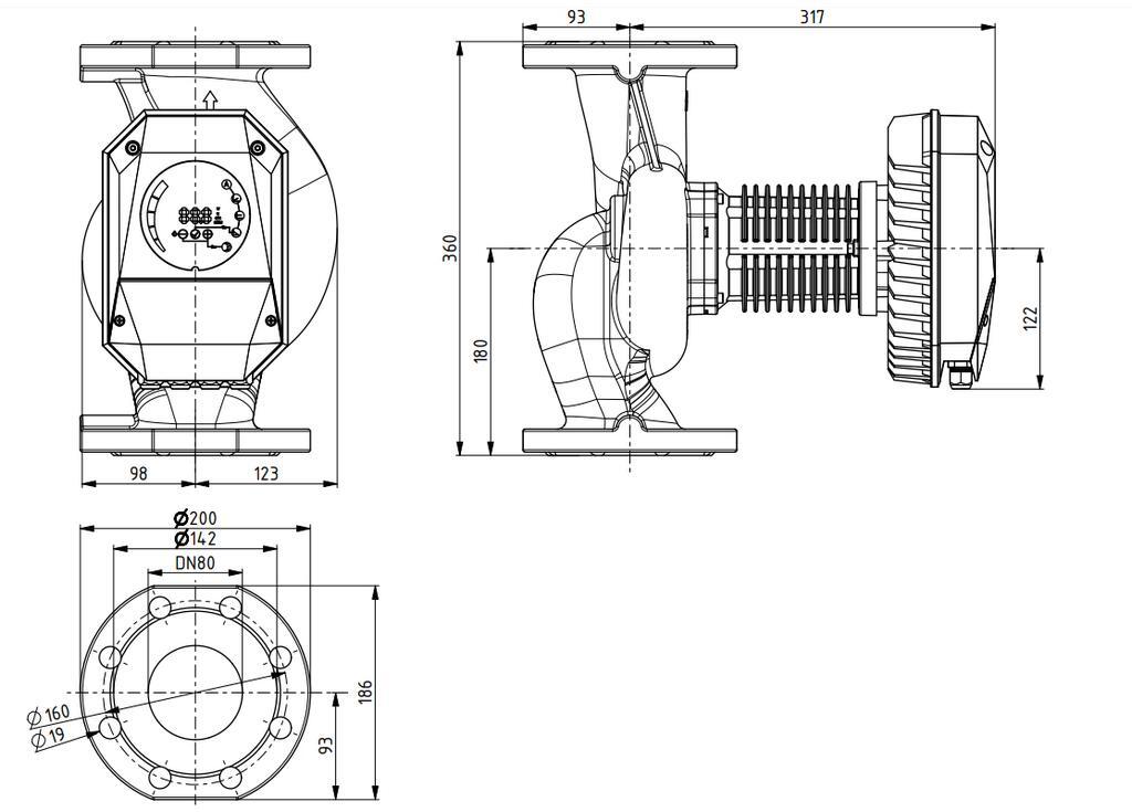 Насос циркуляционный IMP NMT MAX II 80/80 F360 PN10 размеры
