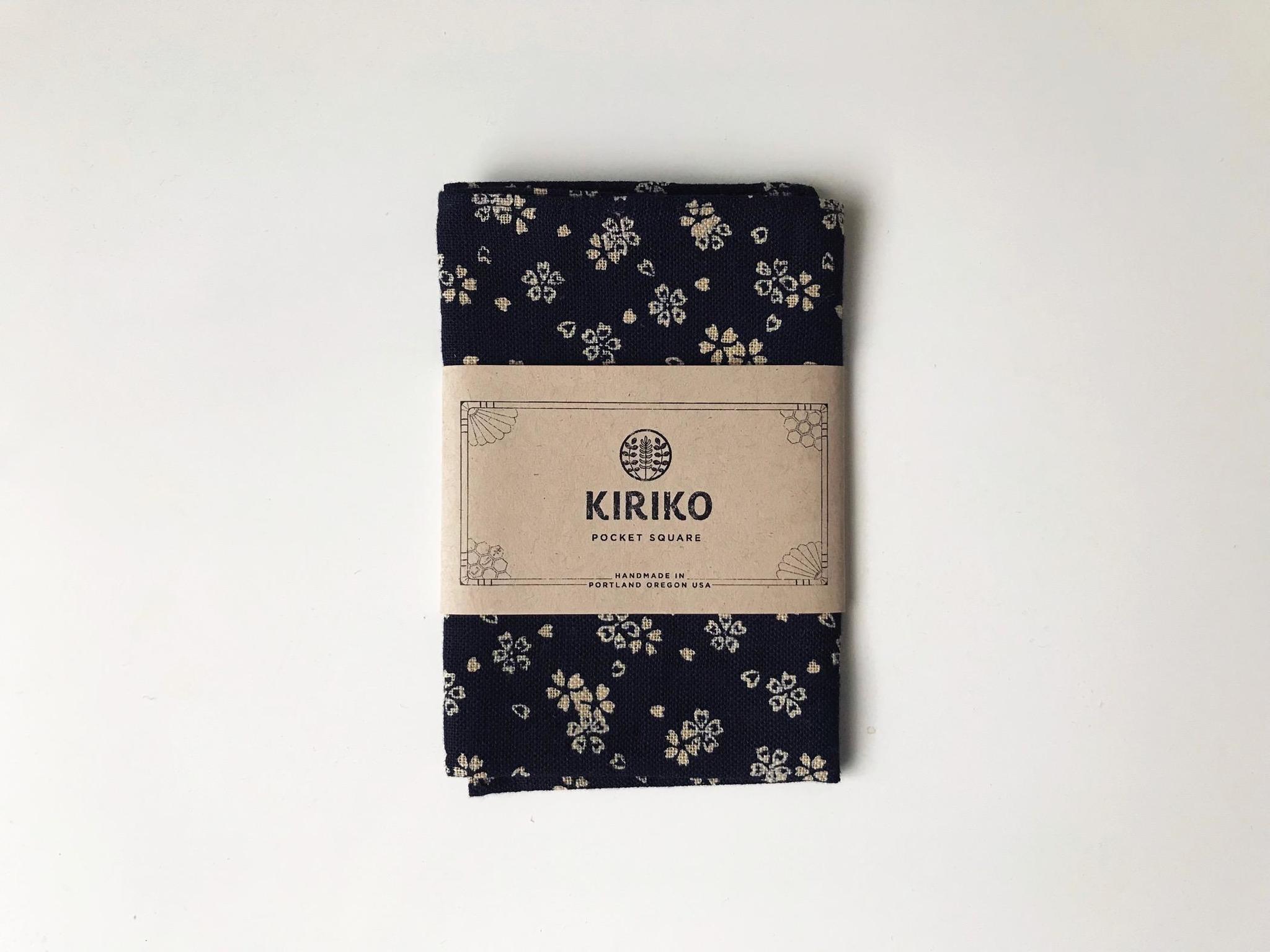 Kiriko Pocket Square Navy Sakura Floral