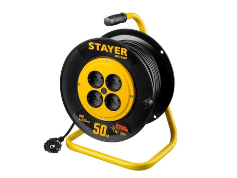 STAYER  MS-207 ПВС 2х0.75 50м 2200Вт,  Удлинитель на катушке (55073-50)