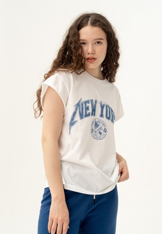 Футболка со скрученным рукавом Bowery NYC "New York" Optic White