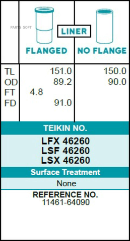 Гильза блока цилиндров TEIKIN LFX46260 (4шт/упак) хонингованная