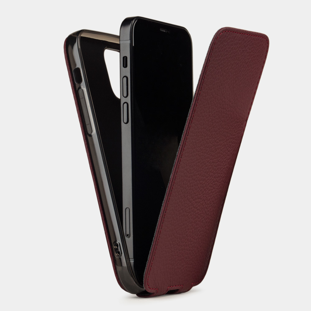 Чехол для iPhone 12 Mini из натуральной кожи теленка, бордового цвета