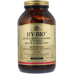 Solgar, Hy-Bio, цитрусовые биофлавоноиды, витамин С, рутин и шиповник, 250 таблеток