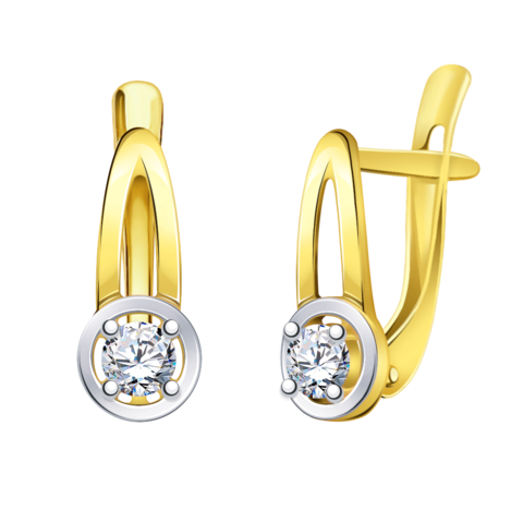 л22082 - Серьги классика из желтого золота 585 пробы с фианитом