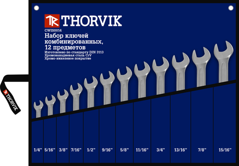 Thorvik CWIS0012 Набор ключей гаечных комбинированных дюймовых в сумке 1/4