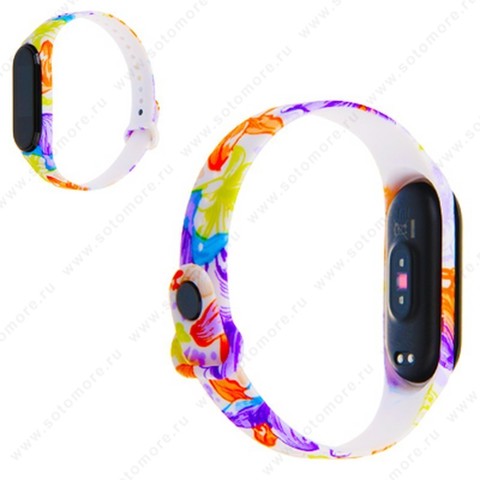 Ремешок для фитнес-браслет Xiaomi Mi Band 3/ 4 силиконовый с рисунком Вид 6