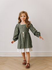 Платье с рюшами в цветочек, Зеленый
