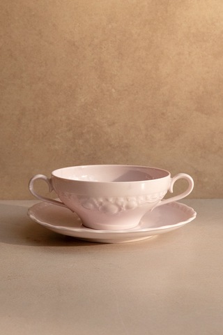 Винтаж Бульонная пара, розовый фарфор