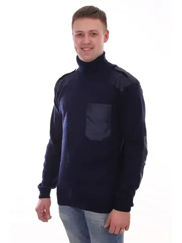 Свитер офицерский с накладками п/ш (синий, ворот с отворотом)