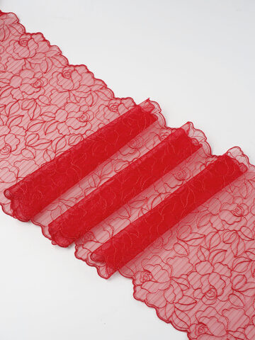 Вышивка на сетке красная неэластичная ширина 22 см