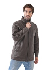 KHIMEONE Мужская кожаная демисезонная куртка (натуральная кожа, овчина)