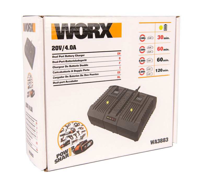 Двойное зарядное устройство WORX WA3883, 20В, 2*2A