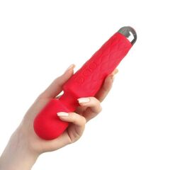Красный жезловый вибромассажер с рифленой ручкой - 20,4 см. - 
