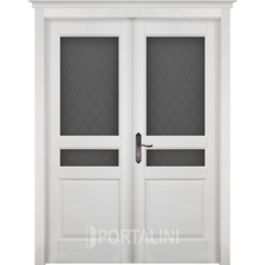 Купить Межкомнатная двустворчатая дверь массив ольхи Валенсия белая эмаль остеклённая