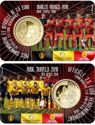 2,5 евро 2018 г. Национальная сборная Бельгии по футболу “Красные дьяволы” (в буклете)