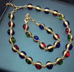 Колье-цепь в винтажном стиле с цветными вставками