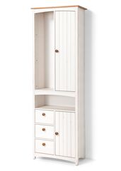 Шкаф пенал для ванной Паула из массива сосны, 2 двери 3 ящика, белый/черри