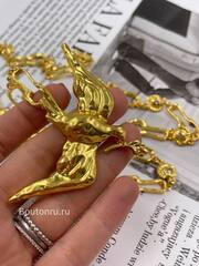 Пояс Скиап. золотистый с Птицей и звеньями в форме замочных скважин 85 см