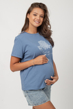 Футболка для беременных 13759 джинс принт Корал ракушка