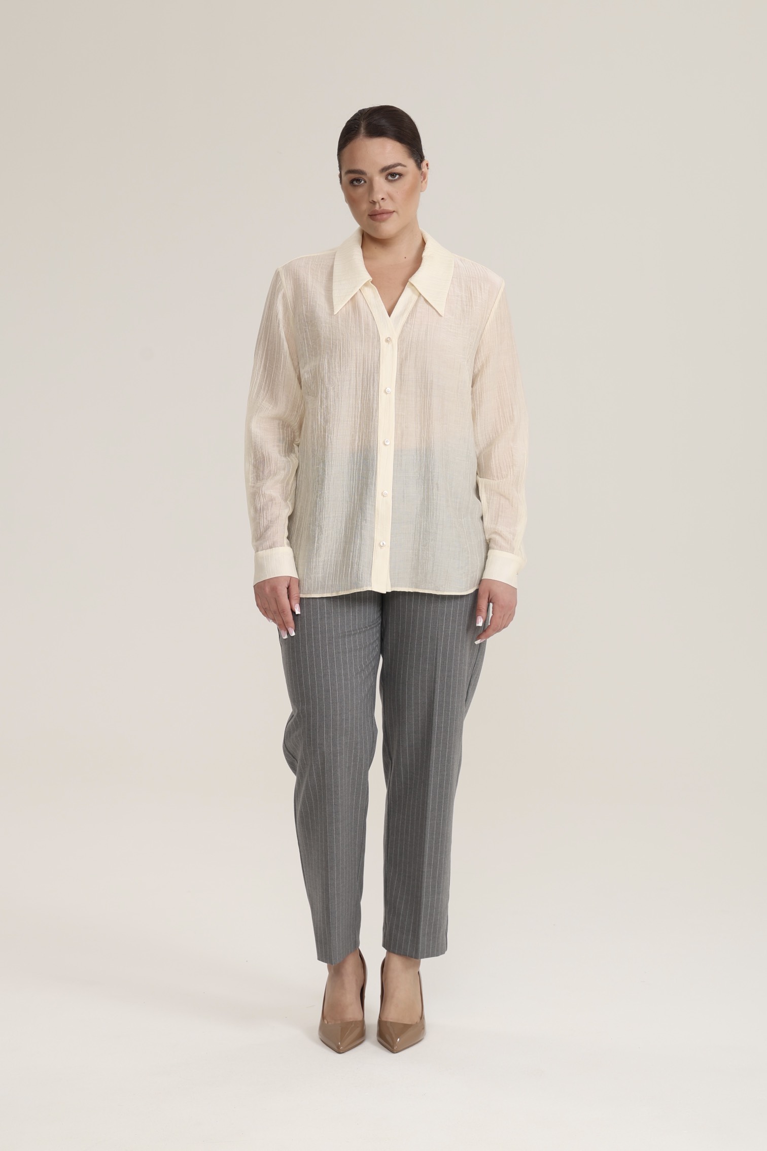 Блузка с отложным воротником, сливочный