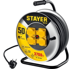 STAYER PRO-315, КГ, 3 x 1.5 мм2, 50 м, 3700 Вт, IP44, силовой удлинитель на стальной катушке (55077-50)