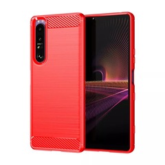 Мягкий чехол ярко красного цвета в стиле карбон для Sony Xperia 1 IV (Mark 4) с 2022 года, серия Carbon от Caseport