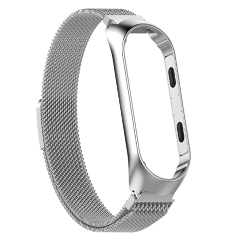 Металлический ремешок Миланская петля Milanese loop для Xiaomi Mi Band 3, 4 (Серебро)