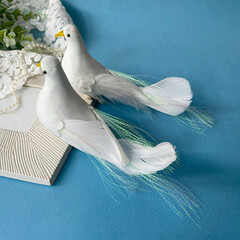 Птички белые, Голуби свадебные, на прищепке, 16,5 см, набор 2 шт.