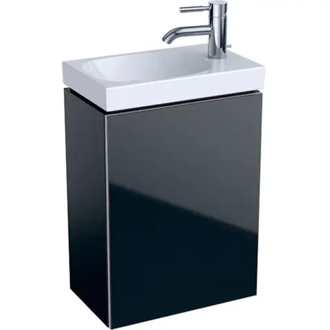 Шкафчик для раковины Geberit Acanto, с одной дверью и сифоном: B=39.5см, H=53.5см, T=24.5см, черный / лакированный матовый, черный / глянцевое стекло