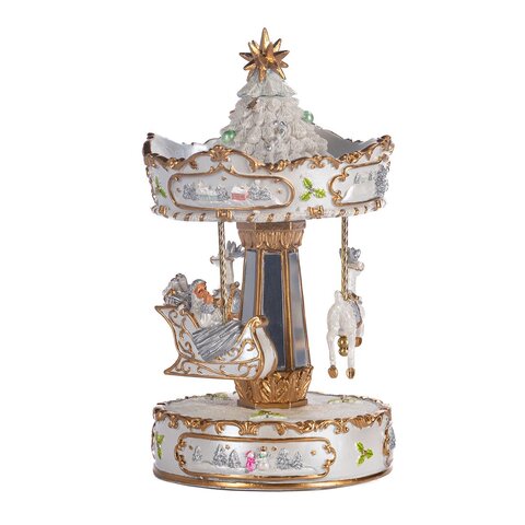 Музыкальная шкатулка Карусель с Сантой и санками Goodwill Santa Sleigh Carousel белая
