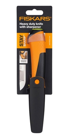 Нож Fiskars для тяжелых работ, черный/оранжевый (1023619)