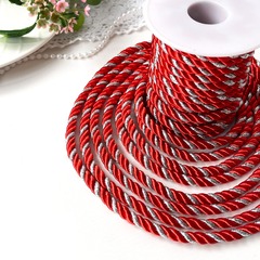 Шнур двухцветный для рукоделия крученый 5 мм, красный/серебро, бобина 9 метров.
