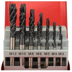 Набор метчиков машинных M3 -M12 HSSE-TiALN DIN371/376 (B/4-5P, C/2,5P,сверла) 21пр H-Tools 245054FHT