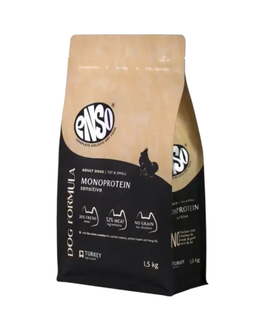 ENSO DF Monoprotein сухой корм для взрослых мелк/мини собак белая индейка/шпинат 1,5 кг