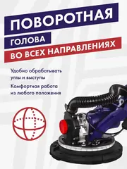 Шлифмашина для стен и потолков ПУЛЬСАР ШМБ 225-900С (900 Вт, 225мм, 800-1800 об\мин, LED-подсветка, телескоп, самовсас, мешок) 918-923