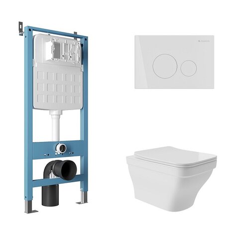Aqueduto AQDS186 AQD комплект: TECNICA Novo Система инсталляции для подвесного унитаза, CIRCULO Novo Панель смыва, белый глянцевый, ESTETA Унитаз подвесной 520*370 безободковый, сиденье с микролифтом, белый глянцевый